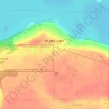Topografische kaart Regina Beach, hoogte, reliëf