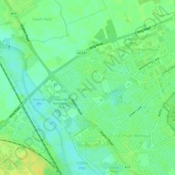 Topografische kaart Rawcliffe, hoogte, reliëf