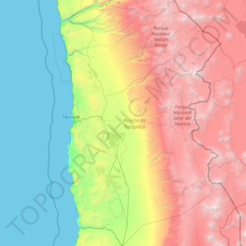 Topografische kaart Región de Tarapacá, hoogte, reliëf