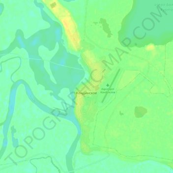 Topografische kaart Kondinskoye, hoogte, reliëf