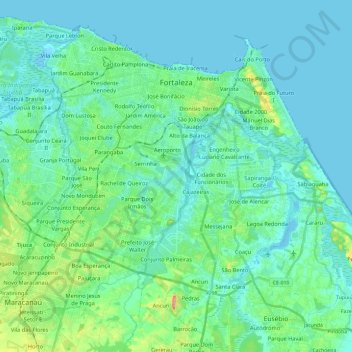 Topografische kaart Fortaleza, hoogte, reliëf