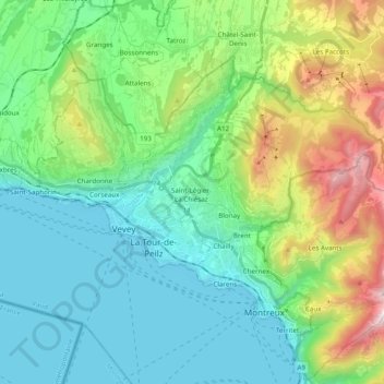 Topografische kaart Veveyse, hoogte, reliëf