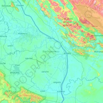 Topografische kaart จังหวัดนครพนม, hoogte, reliëf