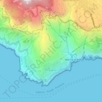 Topografische kaart Praiano, hoogte, reliëf