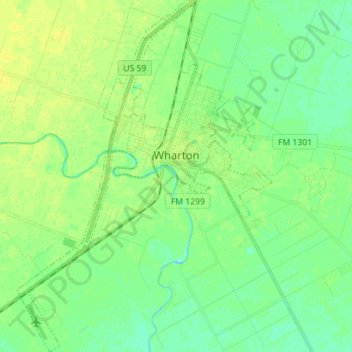 Topografische kaart Wharton, hoogte, reliëf