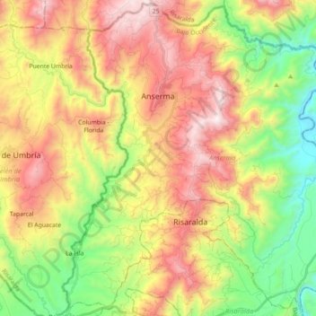 Topografische kaart Anserma, hoogte, reliëf