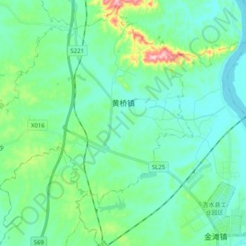 Topografische kaart 黄桥镇, hoogte, reliëf