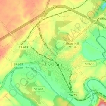 Topografische kaart Strasburg, hoogte, reliëf