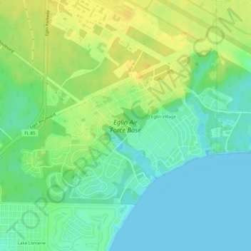 Topografische kaart Eglin Air Force Base, hoogte, reliëf