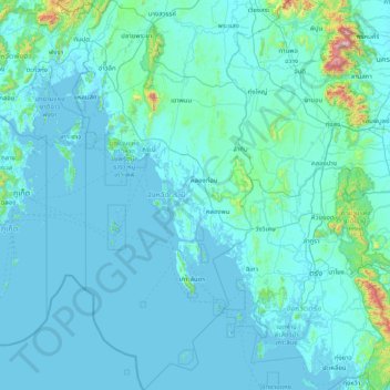 Topografische kaart Provinz Krabi, hoogte, reliëf