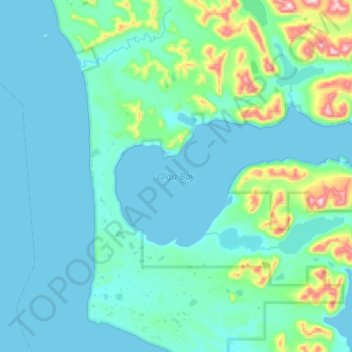 Topografische kaart Olga Bay, hoogte, reliëf