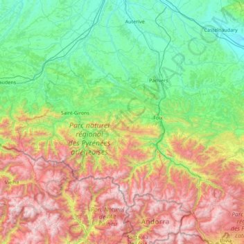 Topografische kaart Ariège, hoogte, reliëf