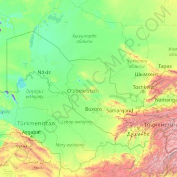 Topografische kaart Oezbekistan, hoogte, reliëf
