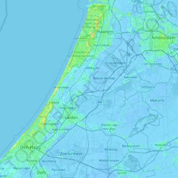 Topografische kaart Hoogheemraadschap van Rijnland, hoogte, reliëf