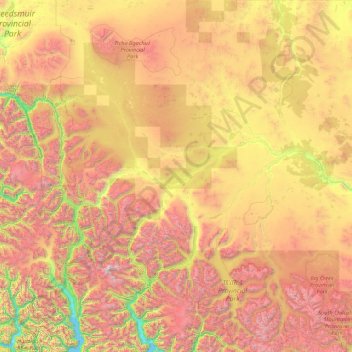 Topografische kaart Area J (West Chilcotin), hoogte, reliëf