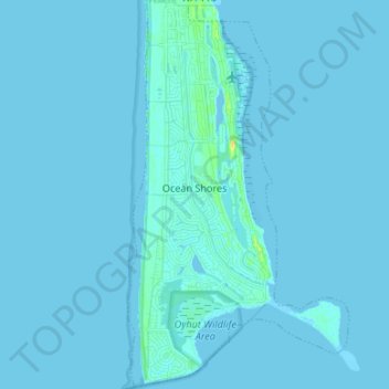 Topografische kaart Ocean Shores, hoogte, reliëf