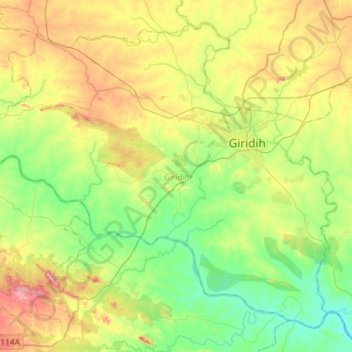 Topografische kaart Giridih, hoogte, reliëf