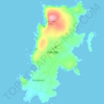 Topografische kaart Fair Isle, hoogte, reliëf