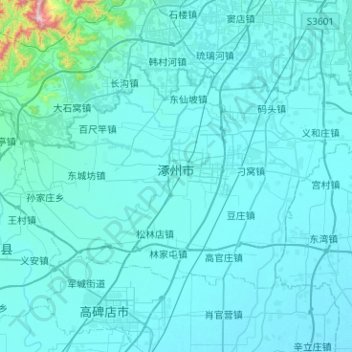 Topografische kaart 涿州市, hoogte, reliëf