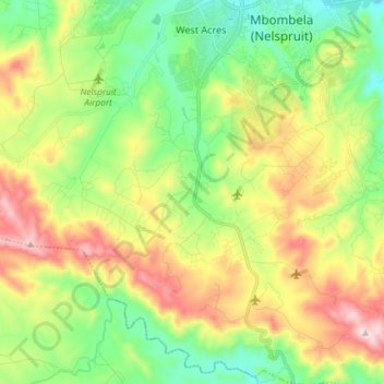 Topografische kaart Mbombela Ward 16, hoogte, reliëf