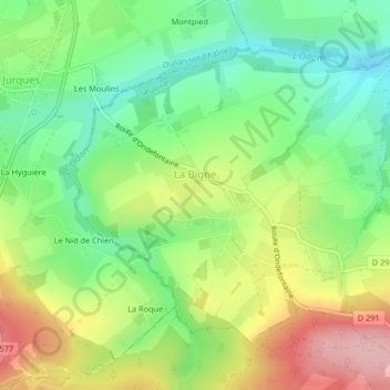 Topografische kaart La Bigne, hoogte, reliëf