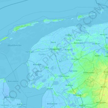 Topografische kaart Friesland, hoogte, reliëf