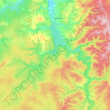 Topografische kaart Лысьва, hoogte, reliëf