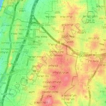 Topografische kaart Herzliya, hoogte, reliëf