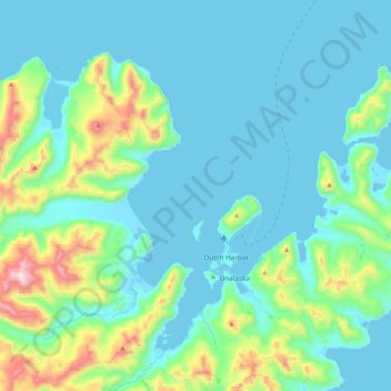 Topografische kaart Unalaska, hoogte, reliëf