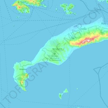 Topografische kaart Κως, hoogte, reliëf