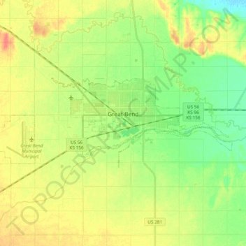 Topografische kaart Great Bend, hoogte, reliëf