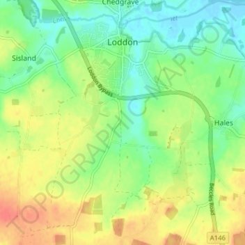 Topografische kaart Loddon, hoogte, reliëf