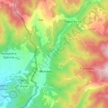 Topografische kaart Muhovac, hoogte, reliëf