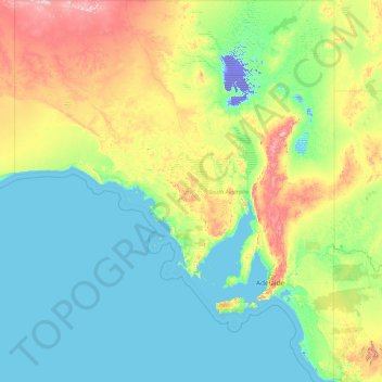 Topografische kaart South Australia, hoogte, reliëf