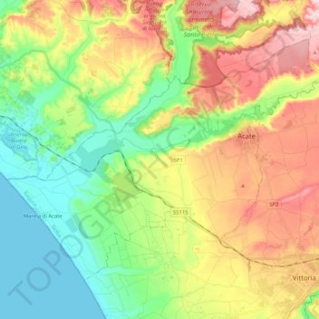 Topografische kaart Acate, hoogte, reliëf