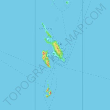 Topografische kaart หมู่เกาะพีพี, hoogte, reliëf