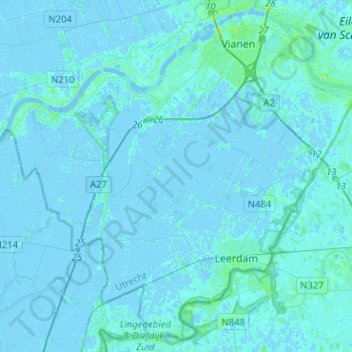Topografische kaart Vijfheerenlanden, hoogte, reliëf