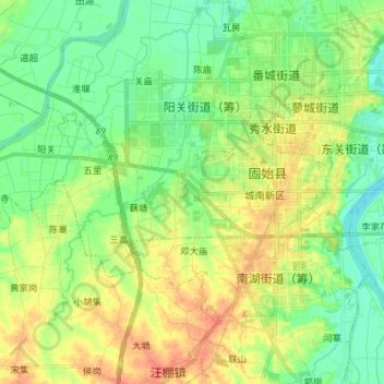 Topografische kaart 秀水街道, hoogte, reliëf