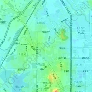 Topografische kaart 解放路街道, hoogte, reliëf