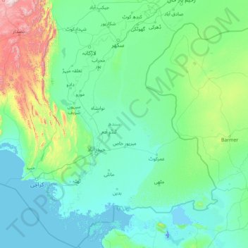 Topografische kaart سندھ, hoogte, reliëf