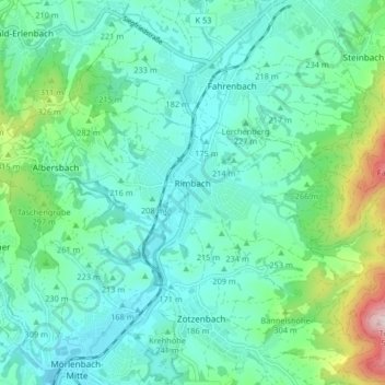 Topografische kaart Rimbach, hoogte, reliëf