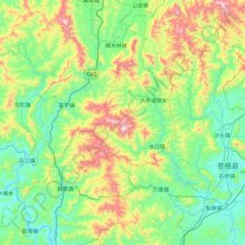 Topografische kaart 大桂山, hoogte, reliëf