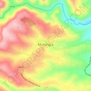 Topografische kaart Murang'a, hoogte, reliëf