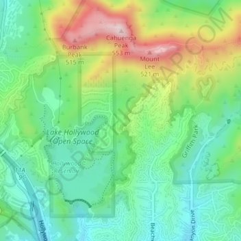 Topografische kaart Lake Hollywood Park, hoogte, reliëf