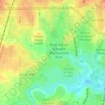 Topografische kaart Mary Moore Searight zMetropolitan Park, hoogte, reliëf