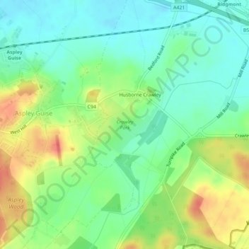 Topografische kaart Crawley Park, hoogte, reliëf