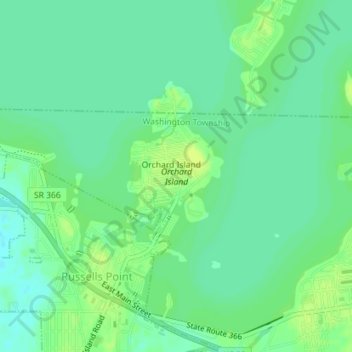 Topografische kaart Orchard Island, hoogte, reliëf