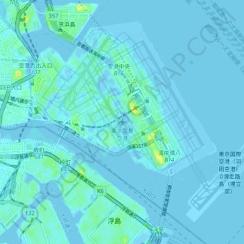 Topografische kaart 东京国际机场, hoogte, reliëf
