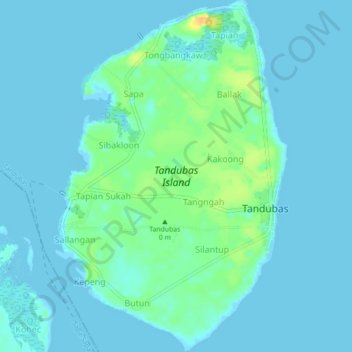 Topografische kaart Tandubas Island, hoogte, reliëf