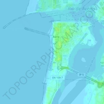 Topografische kaart Praia da Barra, hoogte, reliëf